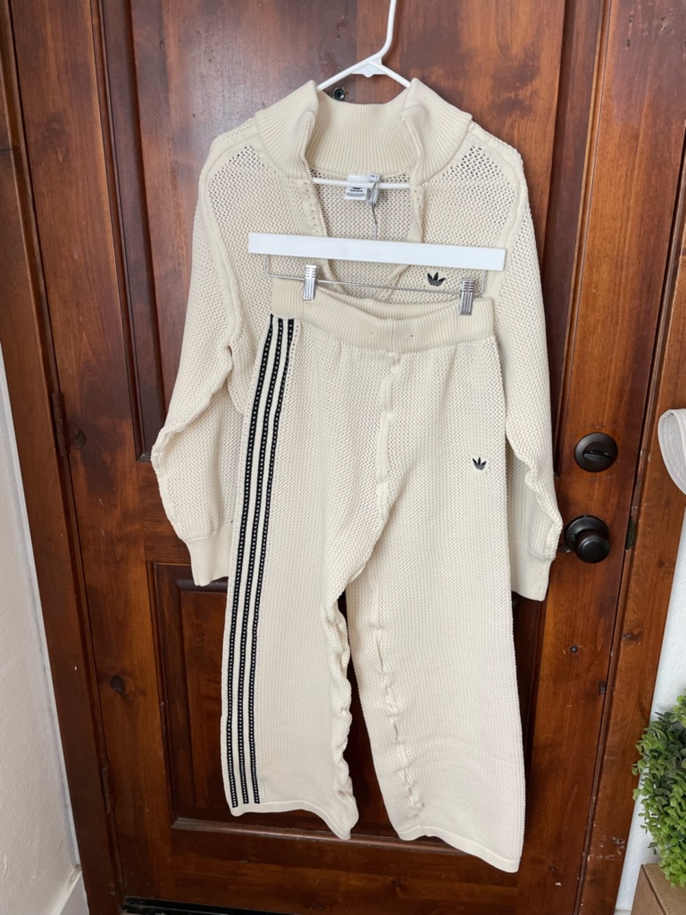 Adidas woman’s Cream Knit Track Pants with Side Stripes